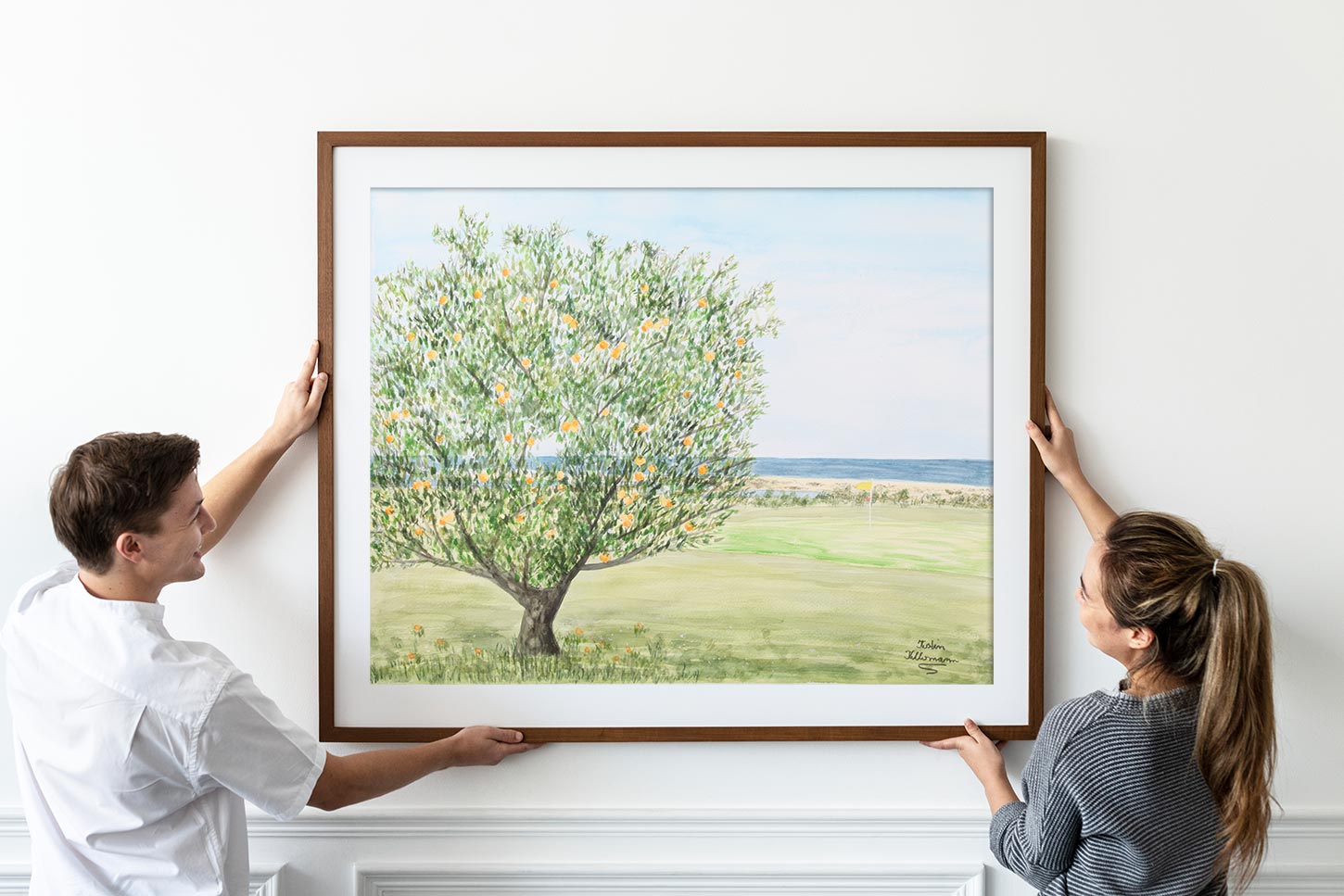 Ein Orangenbaum am Meer